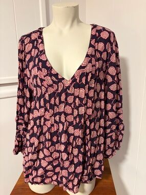 Anthropologie Blouse with Pink Rose Print